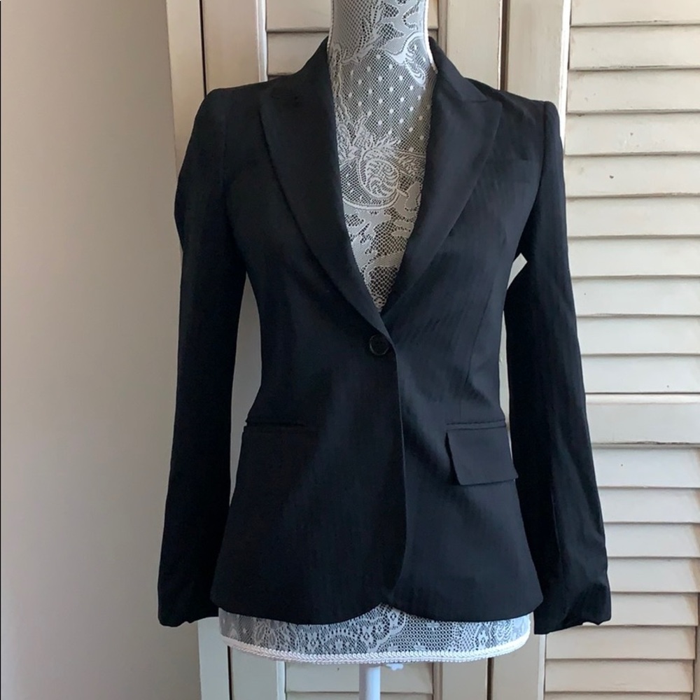 Theory Black Pinstripe Wool Suit Jacket sz 0